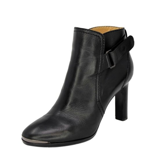 LANVIN Black Leather Round Toe Block Heel Booties